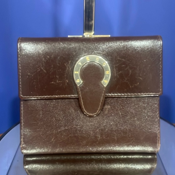 GIVENCHY TRI-FOLD WALLET GAMAGUCHI VINTAGE LEATHER BROWN GOLD HARDWARE WOMEN - Picture 1 of 5